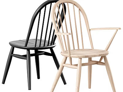 Modern Minimalist Wooden Leisure Chairs With Black And Light Colored Armrests And Backrests 3d model