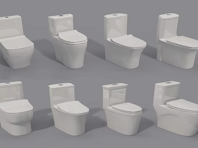 Different Types of White Toilets in Various Styles Arranged for 3d model