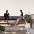 Relaxing Roof Garden With People Sitting On Outdoor Seating And Green Plants