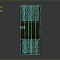 Rustic Green Metal Door With Geometric Grille Design And Decorative Panels