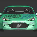 Green And Blue Racing Car With Series Primus Number 55 And Sporty Spoiler Design