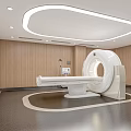 Hospital Outpatient Clinic Modern Examination Room With CT Scanner Wooden Walls And Ceiling Lighting