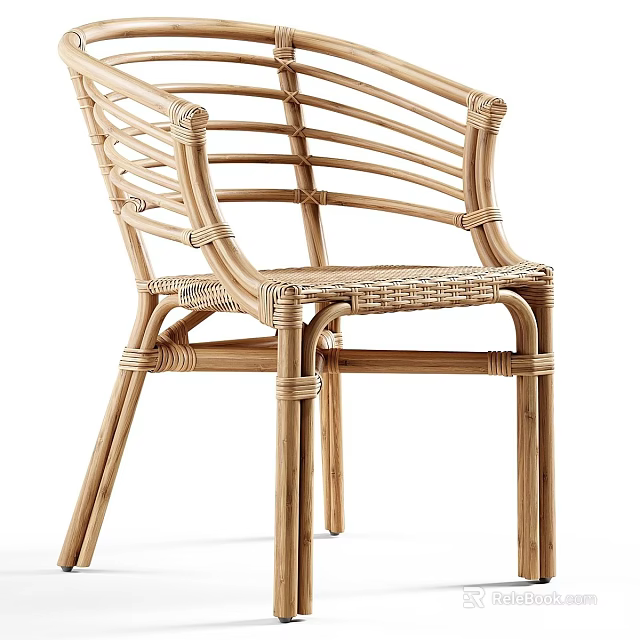Light Brown Rattan Leisure Chair With Woven Design And Curved Armrests 3d model 
