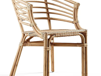 Light Brown Rattan Leisure Chair With Woven Design And Curved Armrests 3d model