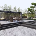 Modern Courtyard Garden With Stone Paving Circular Slabs Water Feature Greenery And Seating Area
