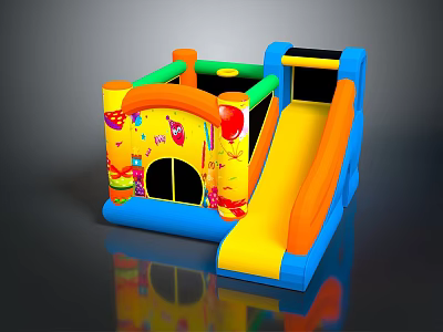 Colorful Inflatable Kids Play Structure With Slide And Cartoon Decorations 3d model