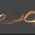 Contemporary Curved Chandelier Featuring Flowing Metallic Lines and Bright Illuminated Glow