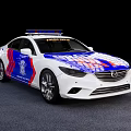 Police Function Vehicle With White Body Blue Red Stripes And Police Lights Badge