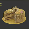 Layered Chocolate Cake Topped With Marshmallows Nuts Chocolate Sticks On Golden Tray Slice Removed