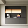Modern Dark Gray Sideboard With Upper Cabinets Drawers And Coffee Machine On Open Shelf 3d model