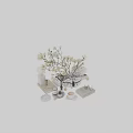 Elegant Tea Set Display with White Magnolia Flowers Glass Vase Books and Coffee Cup