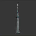 Tall Tokyo Skytree Tower With Blue And White Metal Structure And Top Antenna