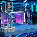 Cyberpunk Virtual Stage With Neon Lights Virtual Host And Cityscape 3d model