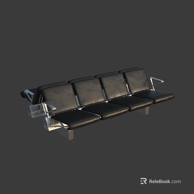 Public Facility Black Leather Seats With Metal Frame And Multiple Seats 3d model 