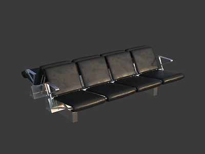 Public Facility Black Leather Seats With Metal Frame And Multiple Seats 3d model