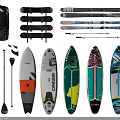 Colorful Stand Up Paddleboards Paddles Snowboards And Backpack Sports Equipment Collection