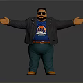 3D Character With Gray Jacket Blue Natural Gas Tee Green Pants Orange Gloves Outstretched Pose