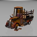 Vintage Orange Truck With Wooden Rack Wooden Boxes And Round Headlights On Bed