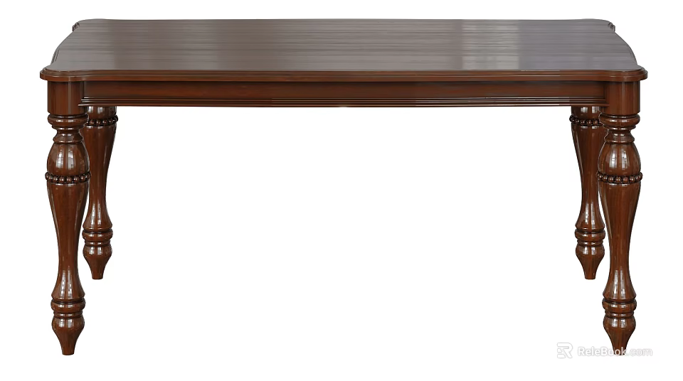 Classic Wooden Dining Table With Carved Legs And Smooth Rectangular Top 3d model 