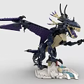 Blue And Purple Building Blocks Dragon Figure With Large Wings Sharp Claws And Small Decorations
