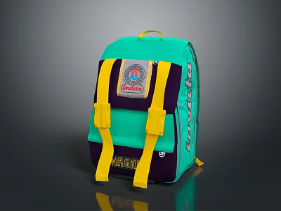 Turquoise and Purple Backpack with Yellow Straps Circular Patch and Baron Design 3d model