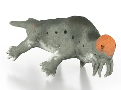 Realistic Gray Creature Model With Orange Head Black Spots And Tentacles 3d model