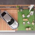 Aston Martin DBX Fashion Display With Wooden Structure Green Grass Barrels String Lights And Plants