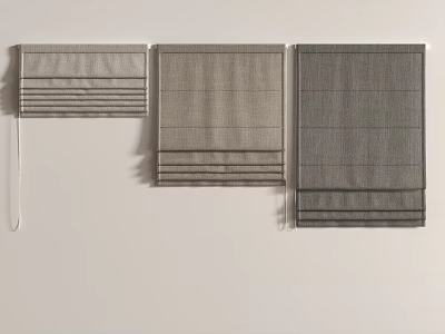Three Layered Gray Roman Blinds With Textured Fabric For Window Decor 3d model