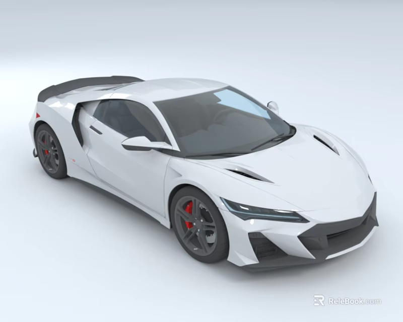 White Sports Car With Streamlined Body Black Rear Spoiler And Red Brake Calipers 3d model 