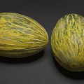Two Fresh Ripe Cantaloupe Fruits With Green Yellow Striped Skin