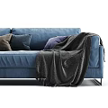 Modern Blue Sectional Sofa With Various Colored Throw Pillows And Blanket 3d model