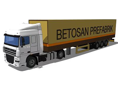 BETOSAN PREFABRIK Truck White Cab Brown Cargo Trailer With Orange Stripe 3d model