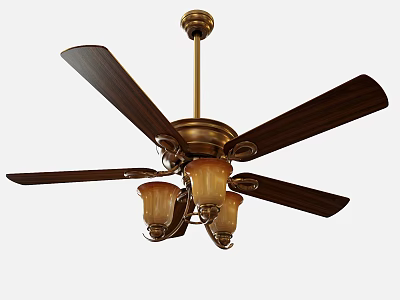 Elegant Ceiling Fan With Wooden Blades Gold Accents And Glass Light Fixtures 3d model