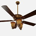 Elegant Ceiling Fan With Wooden Blades Gold Accents And Glass Light Fixtures