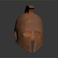 Ancient Weapon Helmet With Copper Finish Red Plume Decoration Shiny Metallic Surface Spartan Face Guard