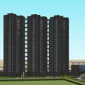Modern High Rise Residential Community With Central Water Feature Green Areas And Road