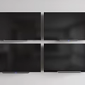 Four Modern Black Smart TVs Mounted Side by Side on Light Colored Wall 3d model