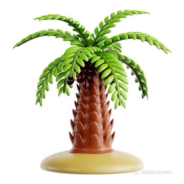 Artificial Palm Tree With Green Fronds And Brown Textured Trunk Decorative Plant 3d model 