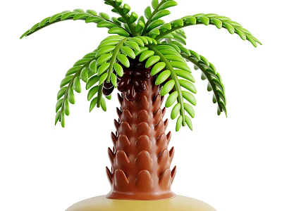 Artificial Palm Tree With Green Fronds And Brown Textured Trunk Decorative Plant 3d model