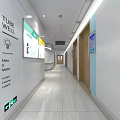 Modern Elevator Hallway Featuring White Walls Clear Signage and Informative Posters 3d model