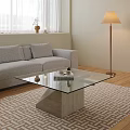 Glass Top Coffee Table With Wooden Base In Modern Living Room Gray Sofa Floor Lamp