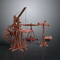 Wooden Mechanical Equipment Set With Water Wheel Crane And Balance Scale
