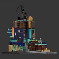 Cartoon Style Food Truck With Colorful Decorations And Lanterns