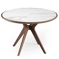 Modern Round Dining Table with White Marble Top and Wooden Triangular Legs 3d model