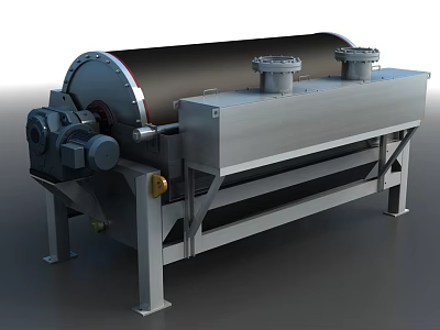 Stainless Steel Industrial Equipment with Rotating Drum and Top Inlet Ports for Industrial Processing Applications 3d model