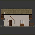 Two Story Residential Building With Sloped Tile Roof Chimney And Wooden Balcony Railing
