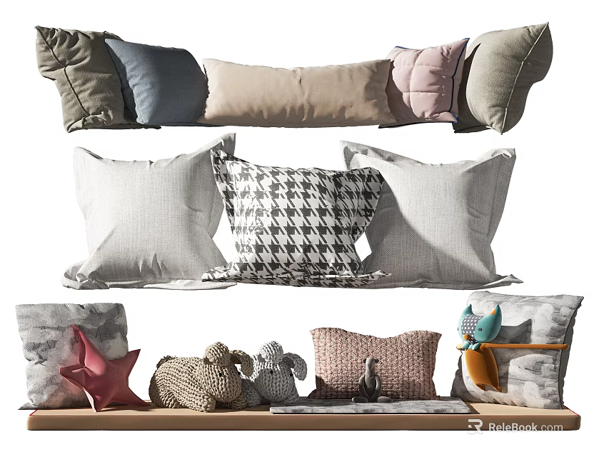 Decorative Pillows With Various Designs Patterns Colors Shapes And Soft Fabric Styles 3d model