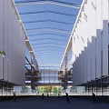 Modern Industrial Factory Building With White Facade Large Glass Windows Green Lawn And Trees