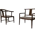 Two Wooden Armchairs Featuring Classic Design And Light Colored Upholstered Seats