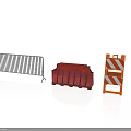 Traffic Construction Site Components Including Metal Barrier Red Roadblock And Orange Striped Sign